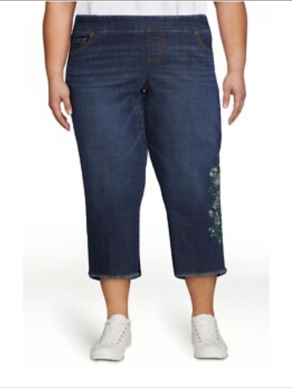 The Pioneer Woman Dark Blue Cropped Floral-Accent Stretch Jeans Size 22 NWT